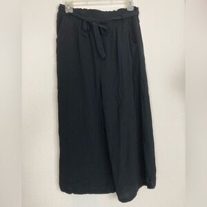 Know One Cares black paper bag tie waist full leg rayon viscose crops🌺